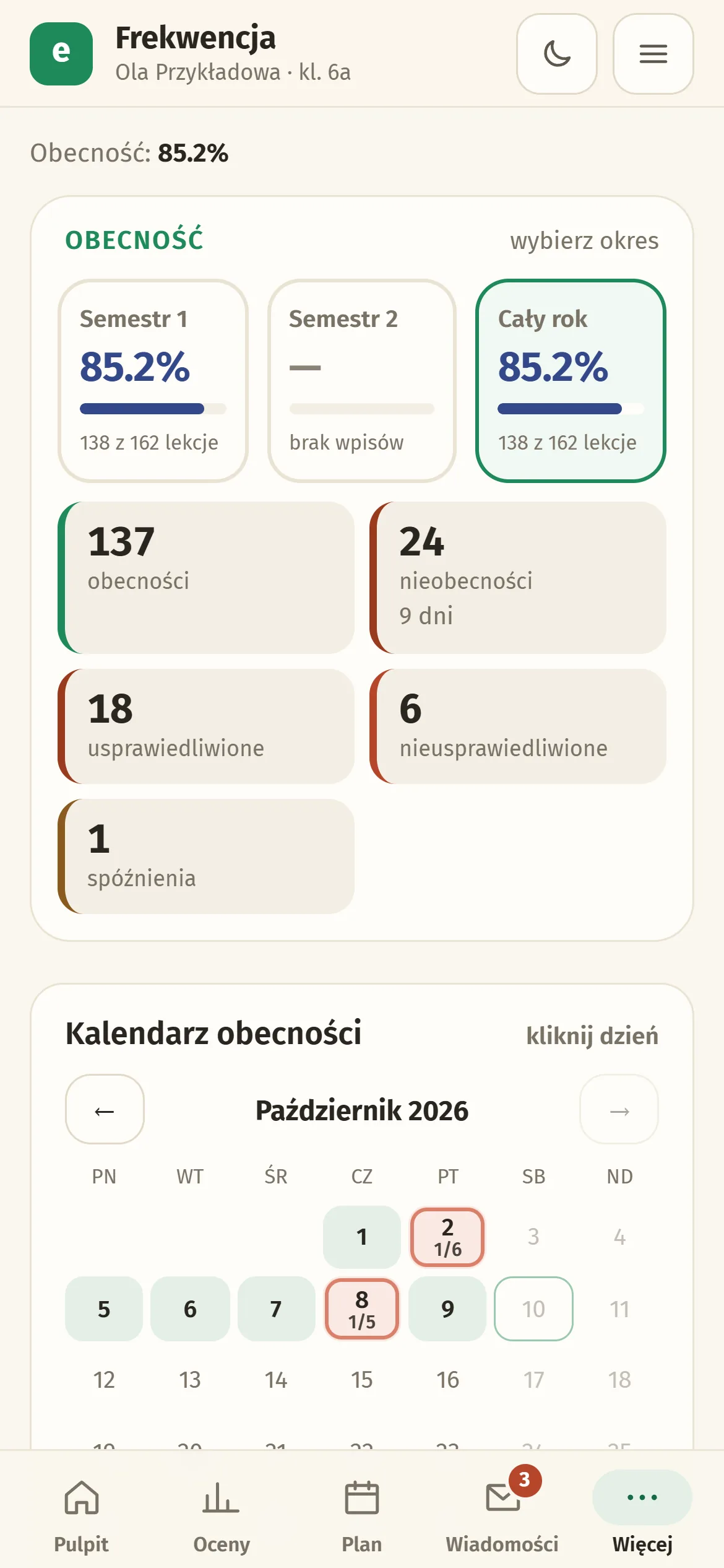 Frekwencja w e-frekwencja.pl na telefonie